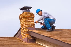 technician fixing chimney of a lakewood home